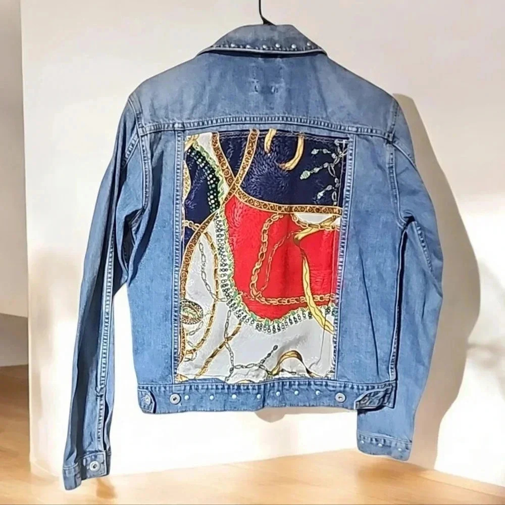 (Topshop)Topman Upcycled Denim Studded Jacket.  Size small - Picture 3 of 6